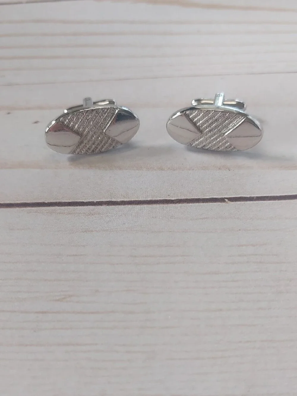 Classic Silver Oval Textured Cuff Links for Men